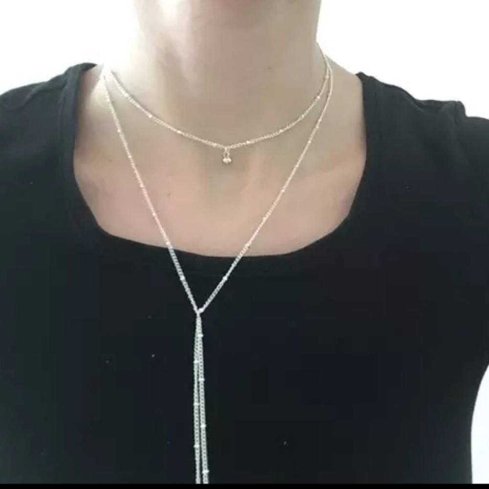 Long Layered Chain Necklace Silver or Gold Color - Picture 3 of 5